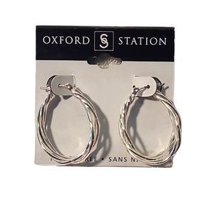 Oxford Station Oval Hinged Hoop Earrings Nickel Free Modern Classic Open Twist